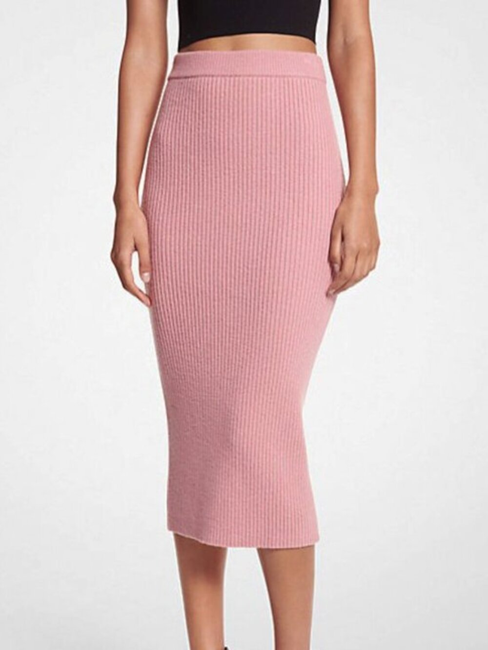New Michael Kors Wool Ribbed Knit Pencil Skirt Pink Medium $195